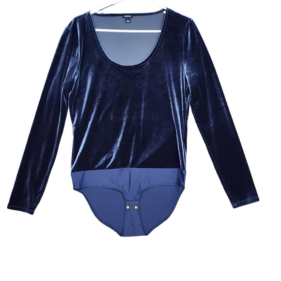 J Crew Jeans Bodysuit Velour Large Navy Blue Long Sleeve - Picture 1 of 10